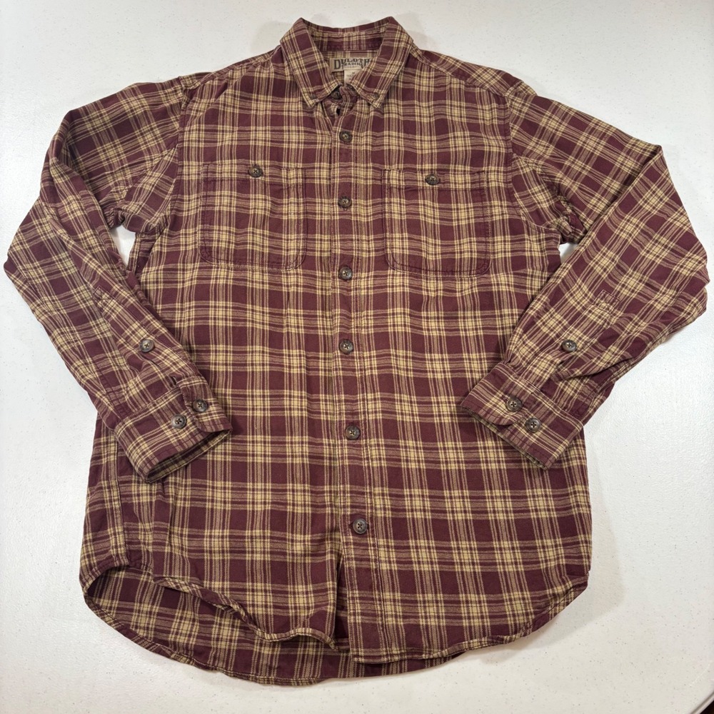 Duluth Trading Co Mens Trim Fit Plaid Free Swingin Flannel Shirt Burgundy Size M